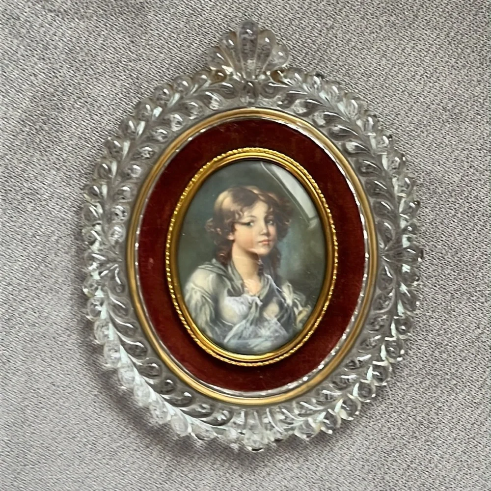 Scrolled Frame Innocence Jean Batiste Greuze Vintage‎ Raised Relief Heavy Glass